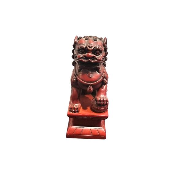 Asian Foo Dog Sculpture Figurine Heavy Resin Red Home Decor - Picture 5 of 8
